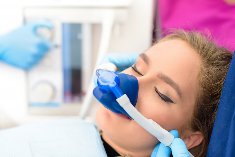 A dental patient receiving nitrous oxide sedation